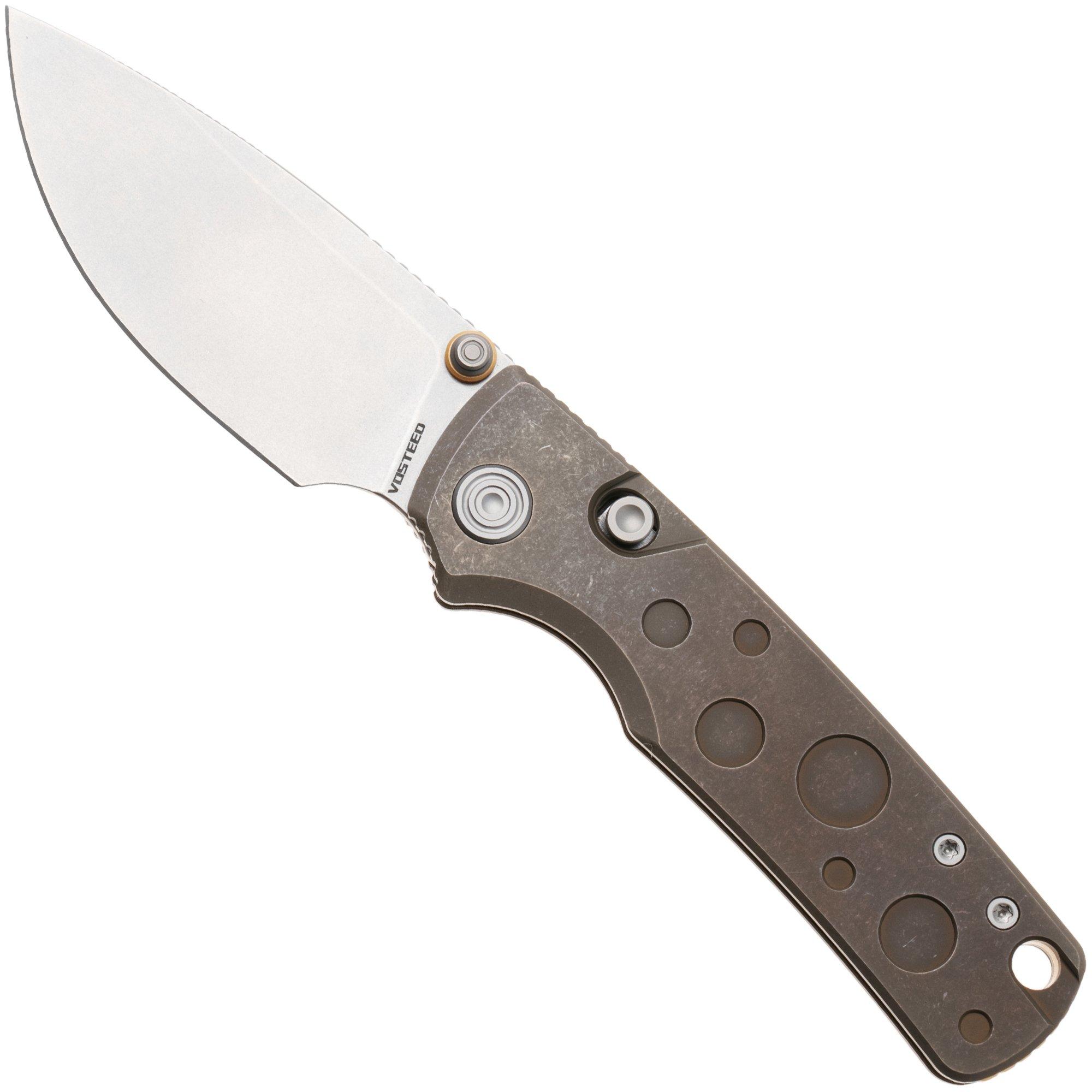 Vosteed Porcupine TiSlim A4807 Stonewashed S90V, Antique Brass Titanium, zakmes, Yue Dong design