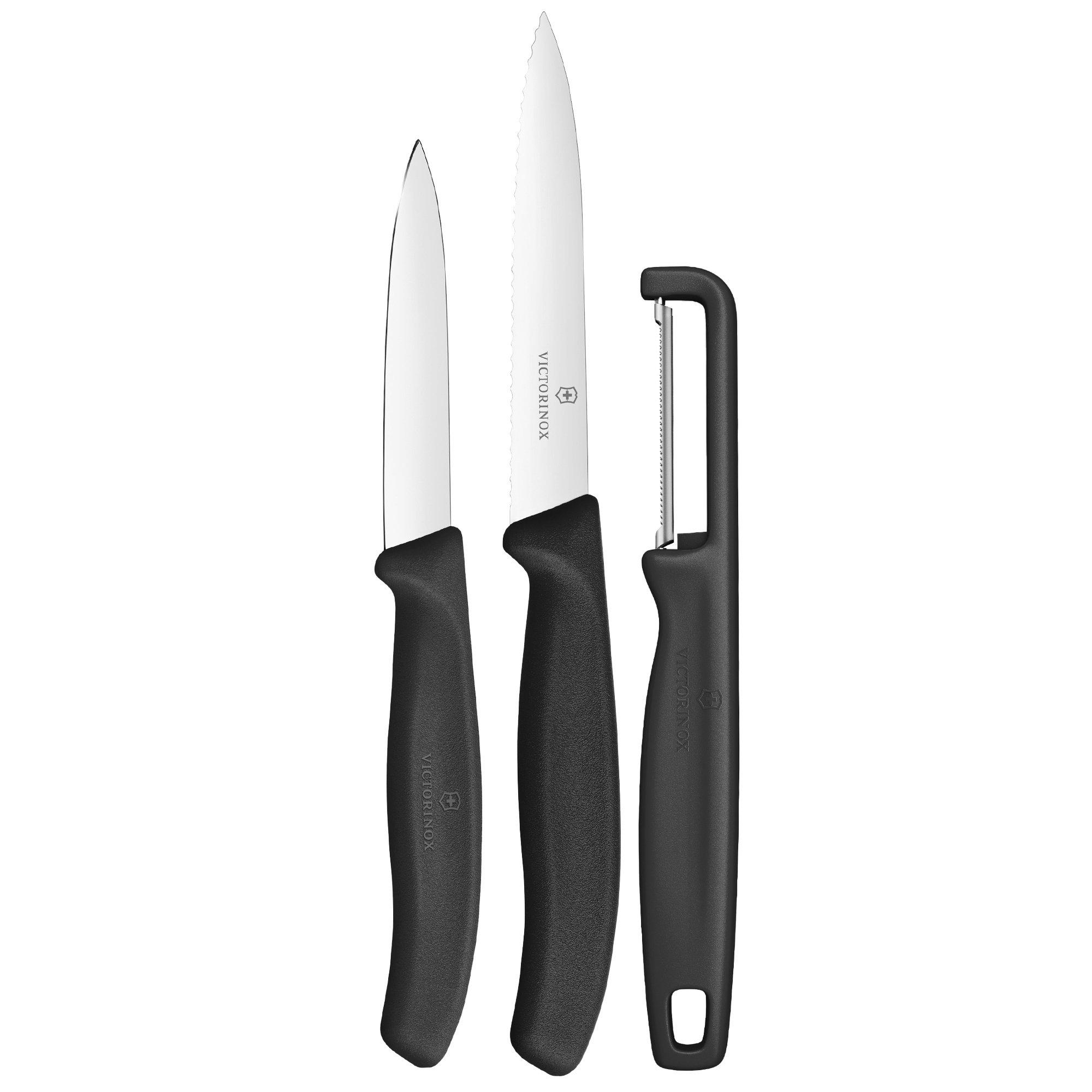 Victorinox Swiss Classic 6.7113.33 Straight/Wavy, Black, set di 3 pezzi composto da 2 coltelli da verdura con pelapatate seghettato Iota