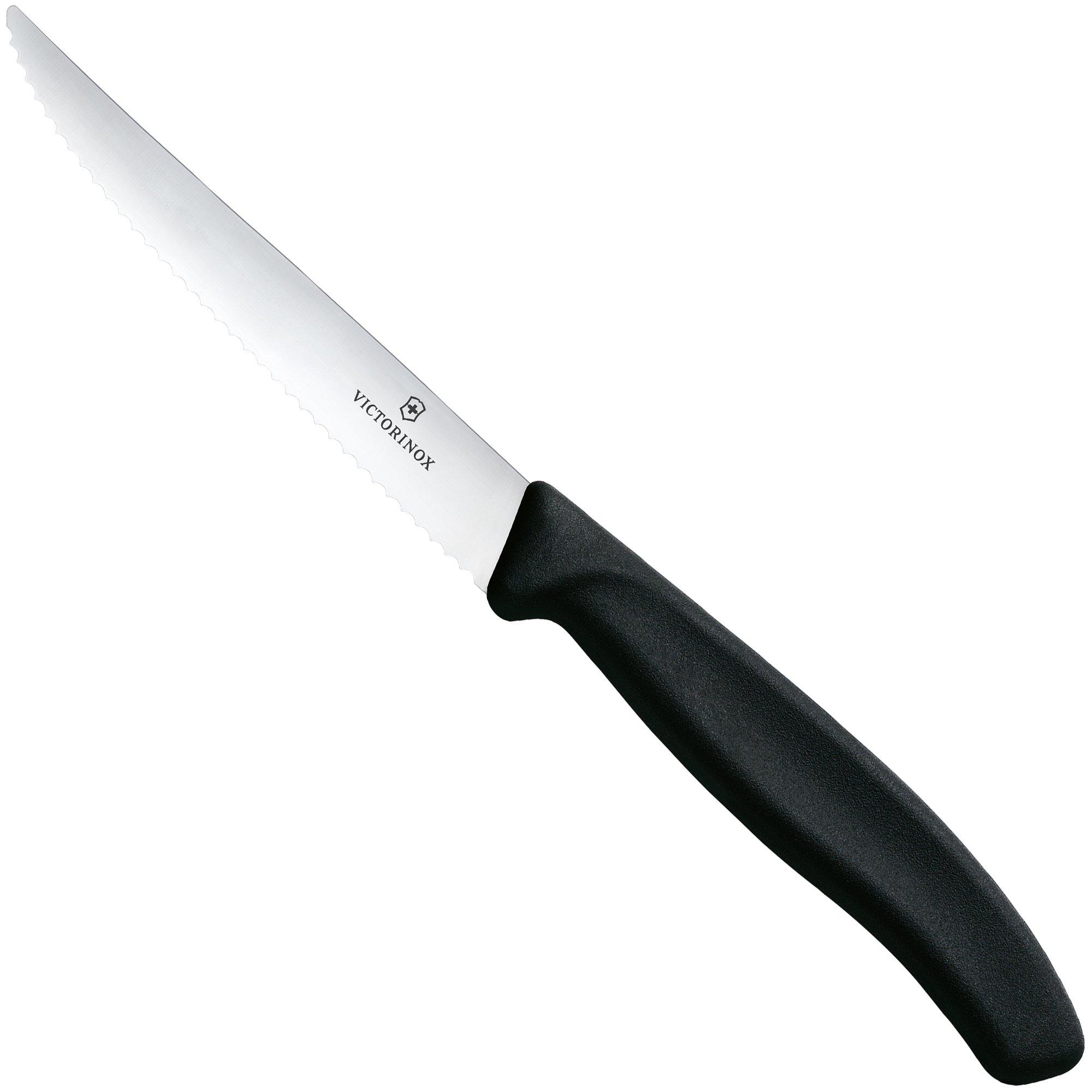 Victorinox Swiss Classic Steak & Pizza Knife 6.7233 Wavy, Black, serrated steak knife, 11 cm