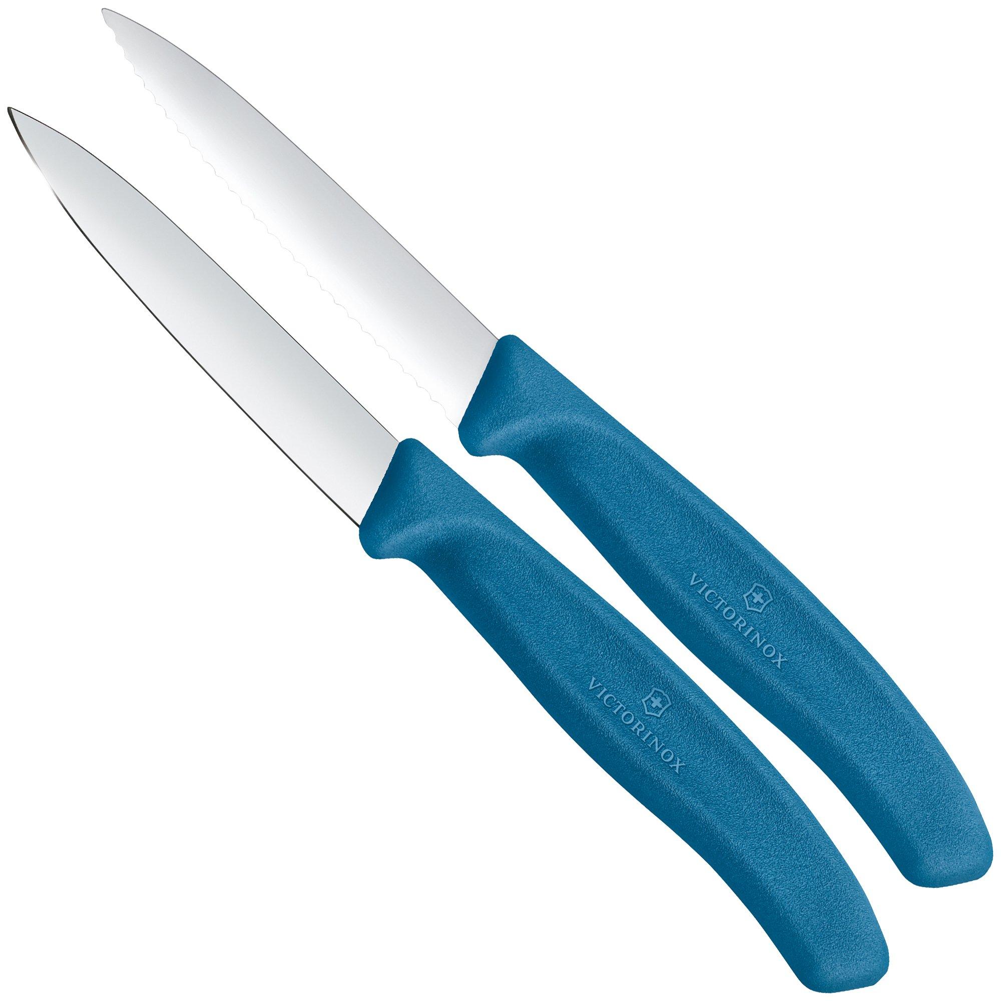 Victorinox Swiss Classic 6.7692.2C1 Straight/Wavy, Blue, set de 2 couteaux à légumes, 8 cm