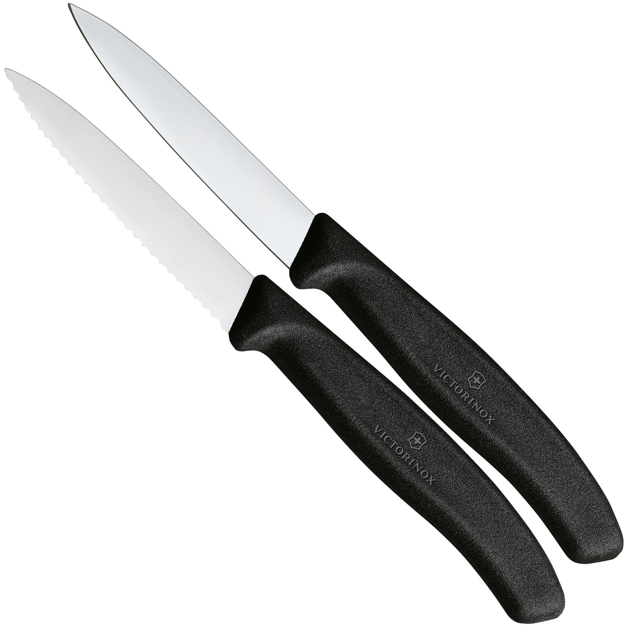 Victorinox Swiss Classic 6.7693.2 Straight/Wavy, Black, set de 2 couteaux à légumes, 8 cm
