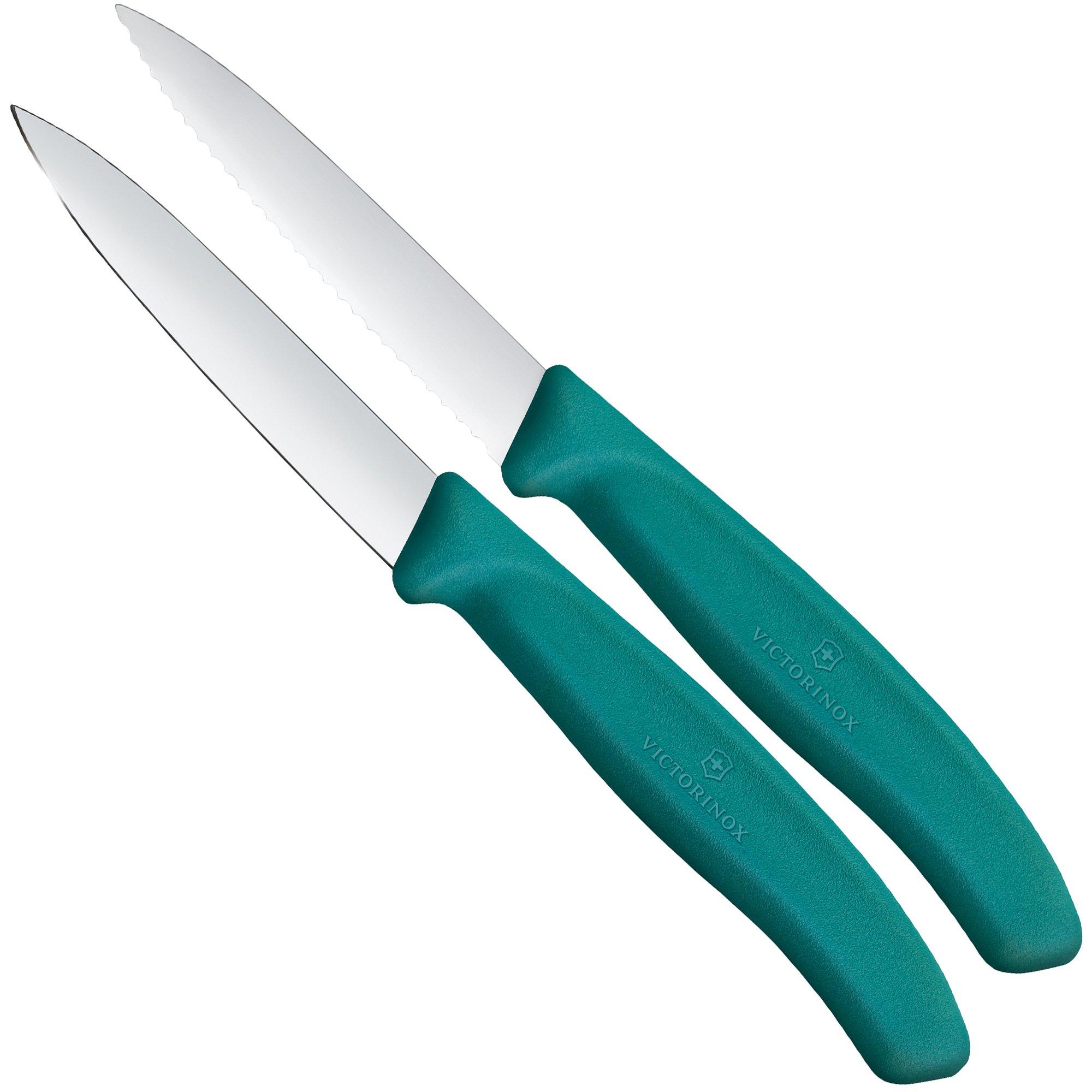 Victorinox Swiss Classic 6.7694.2 Straight/Wavy, Green, set de 2 couteaux à légumes, 8 cm