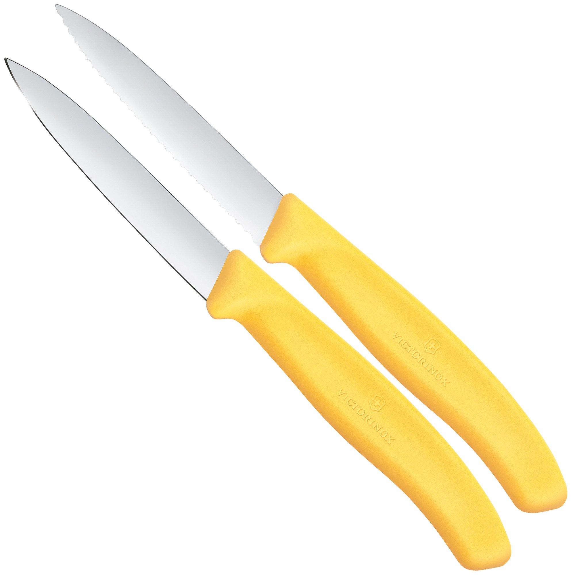Victorinox Swiss Classic 6.7698.2C1 Straight/Wavy, Yellow, set de 2 couteaux à légumes, 8 cm
