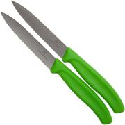 Victorinox SwissClassic couteaux à légumes verts 10 cm, set de 2 dont 1 normal et 1 dentelé, VT6-7796-L4B