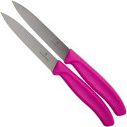 Victorinox SwissClassic dentado/liso cuchillo de verduras rosa 10 cm, Set de 2 VT6-7796-L5B