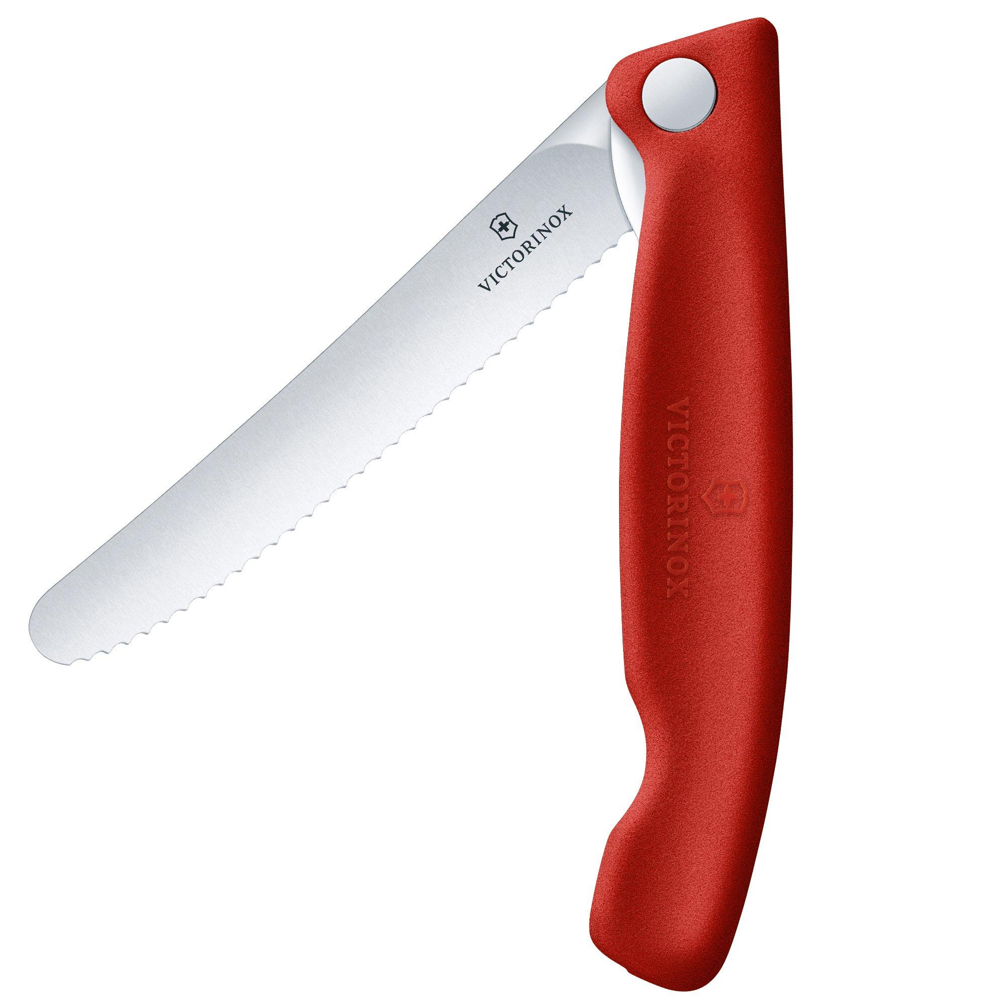 Składany nóż do warzyw z ostrzem w całości ząbkowanym Victorinox SwissClassic 6.7831.FB, czerwony