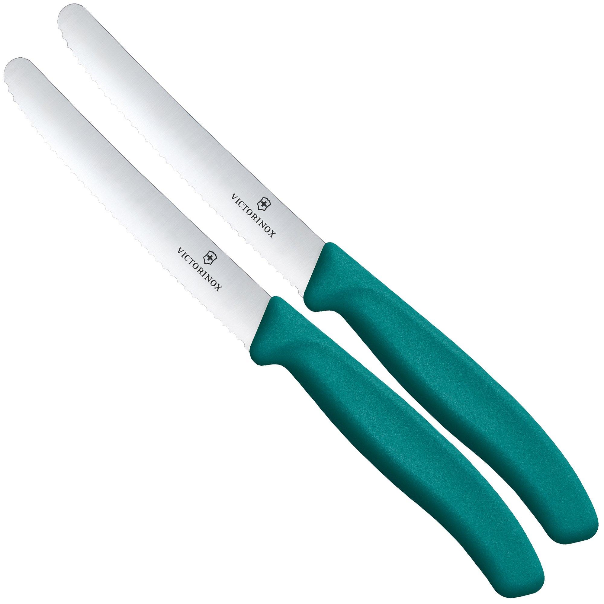 Victorinox Swiss Classic 6.7834.2C1 Tomato & Table Knife, Wavy, Green, set of 2 tomato knives