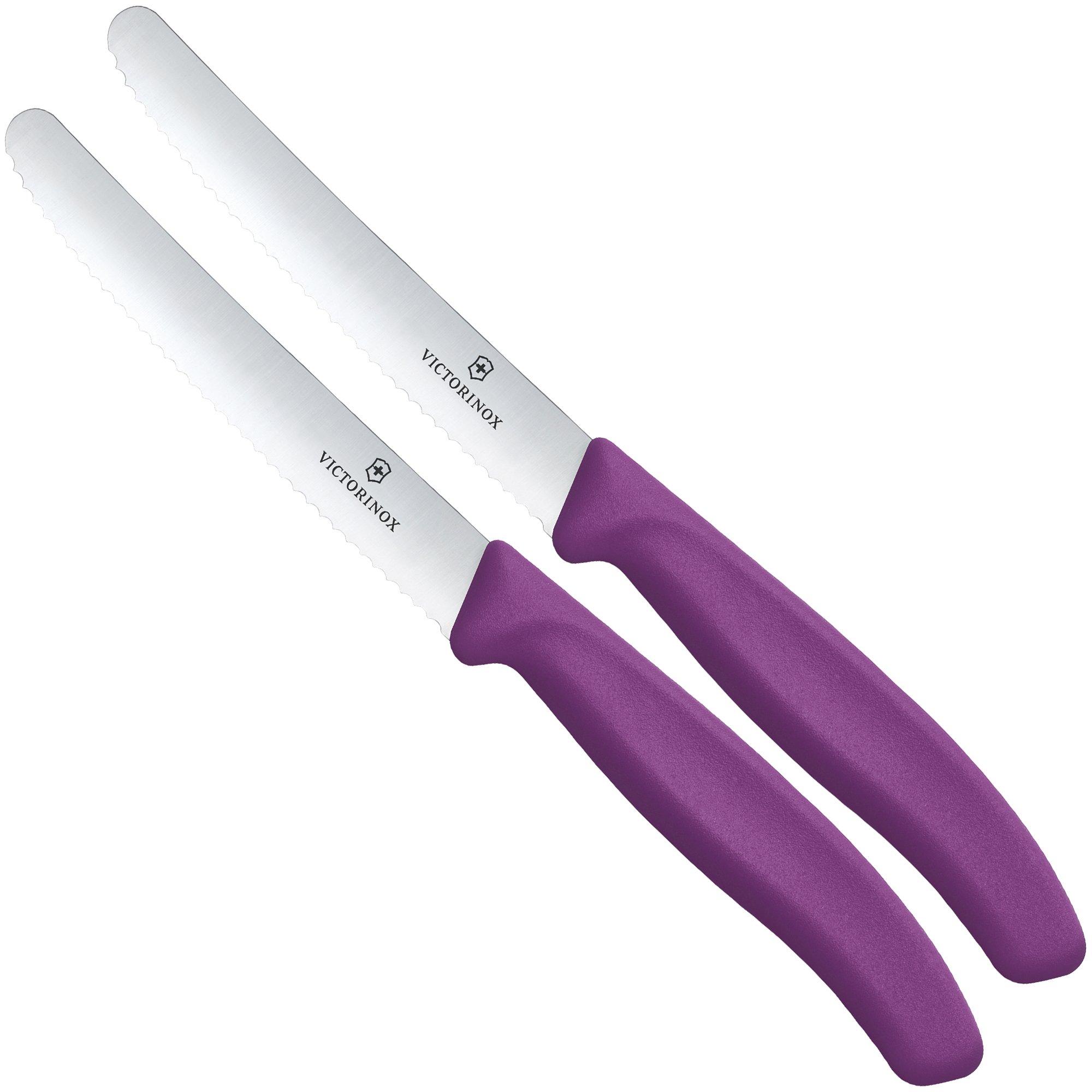 Victorinox Swiss Classic 6.7835.2C1 Tomato & Table Knife, Wavy, Purple, set of 2 tomato knives