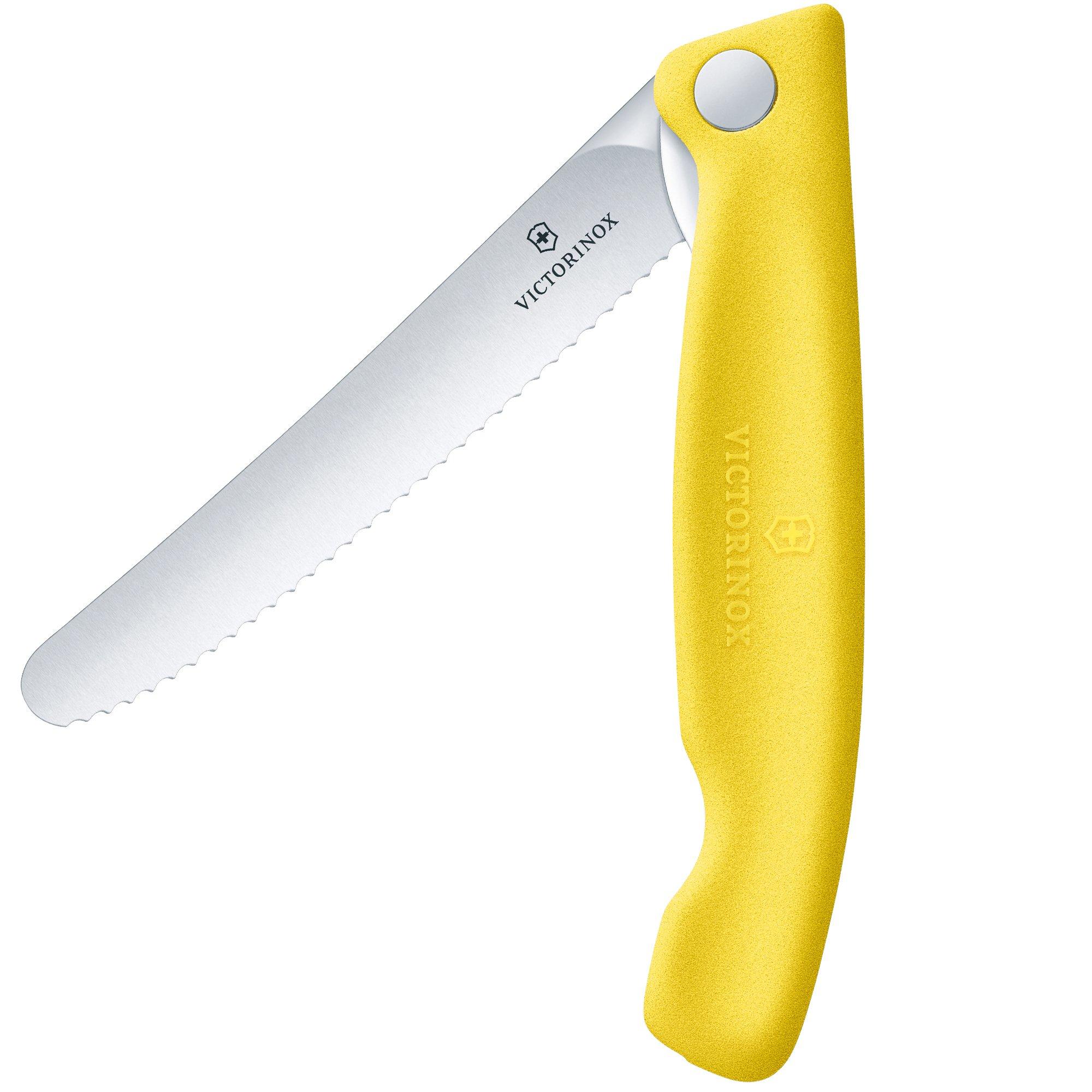 Składany nóż do warzyw Victorinox SwissClassic żółty, ostrze w całości ząbkowanie, 6.7836.F8B