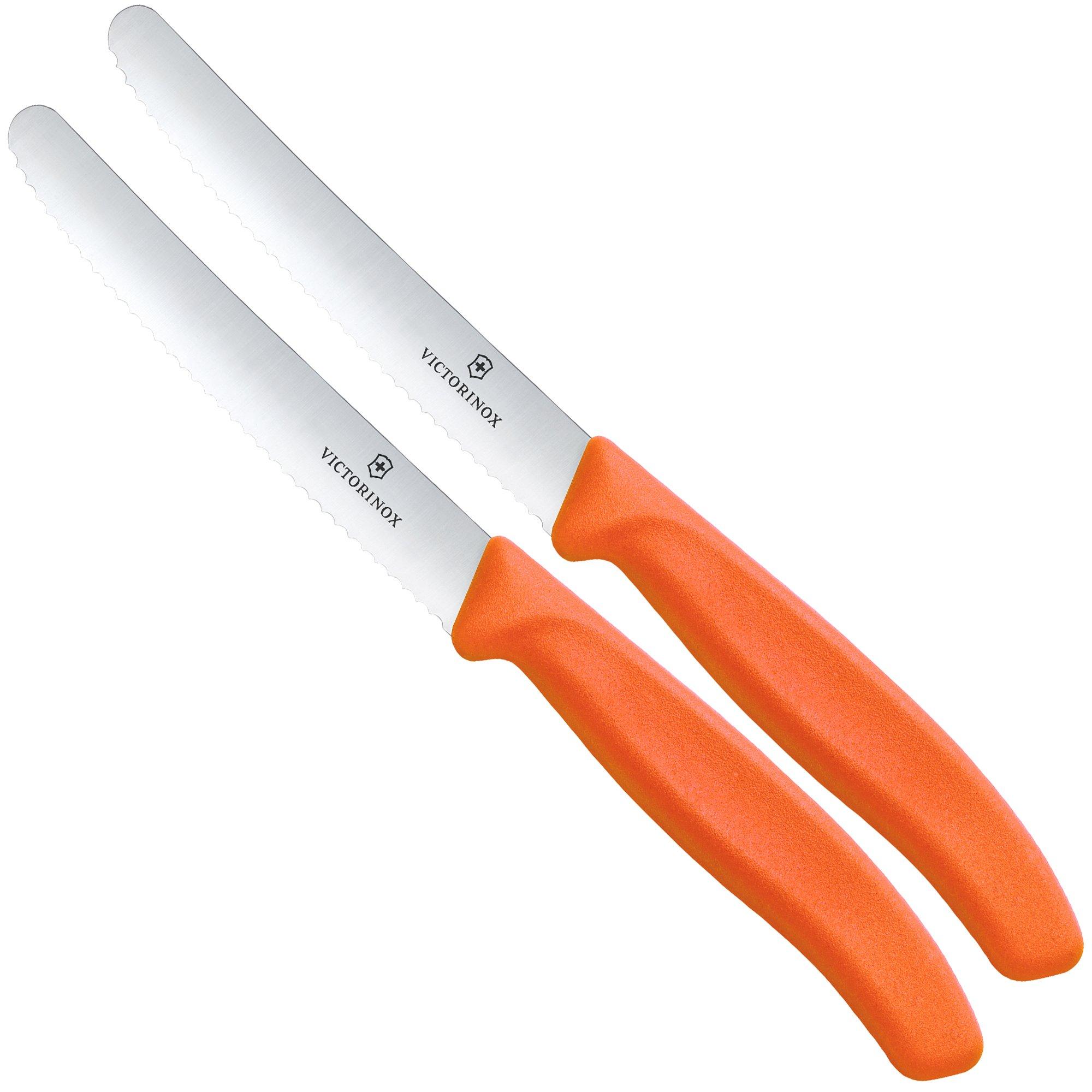 Victorinox Swiss Classic 6.7839.2C1 Tomato & Table Knife, Wavy, Orange, set of 2 tomato knives