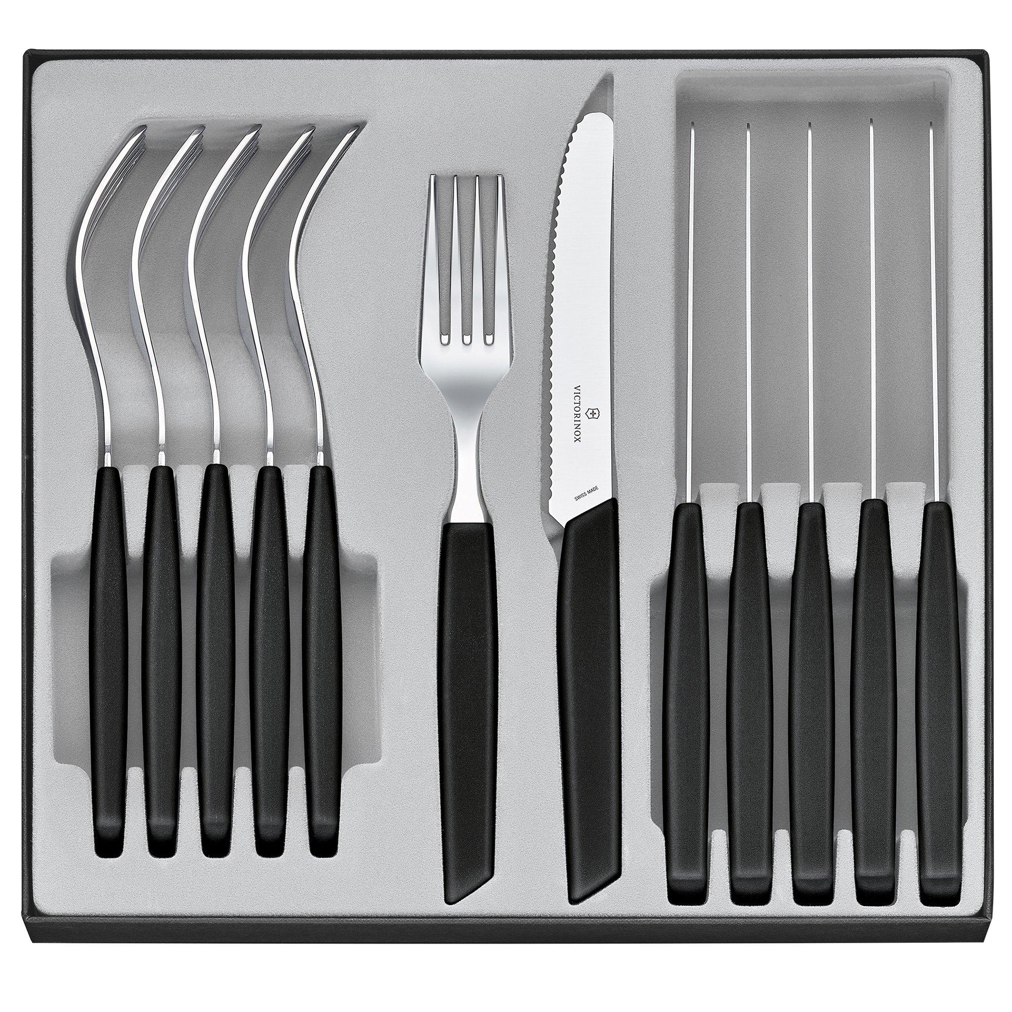 Victorinox Swiss Modern 6.9093.11W.12, 12-teiliges Besteckset mit Tomatenmesser, schwarz