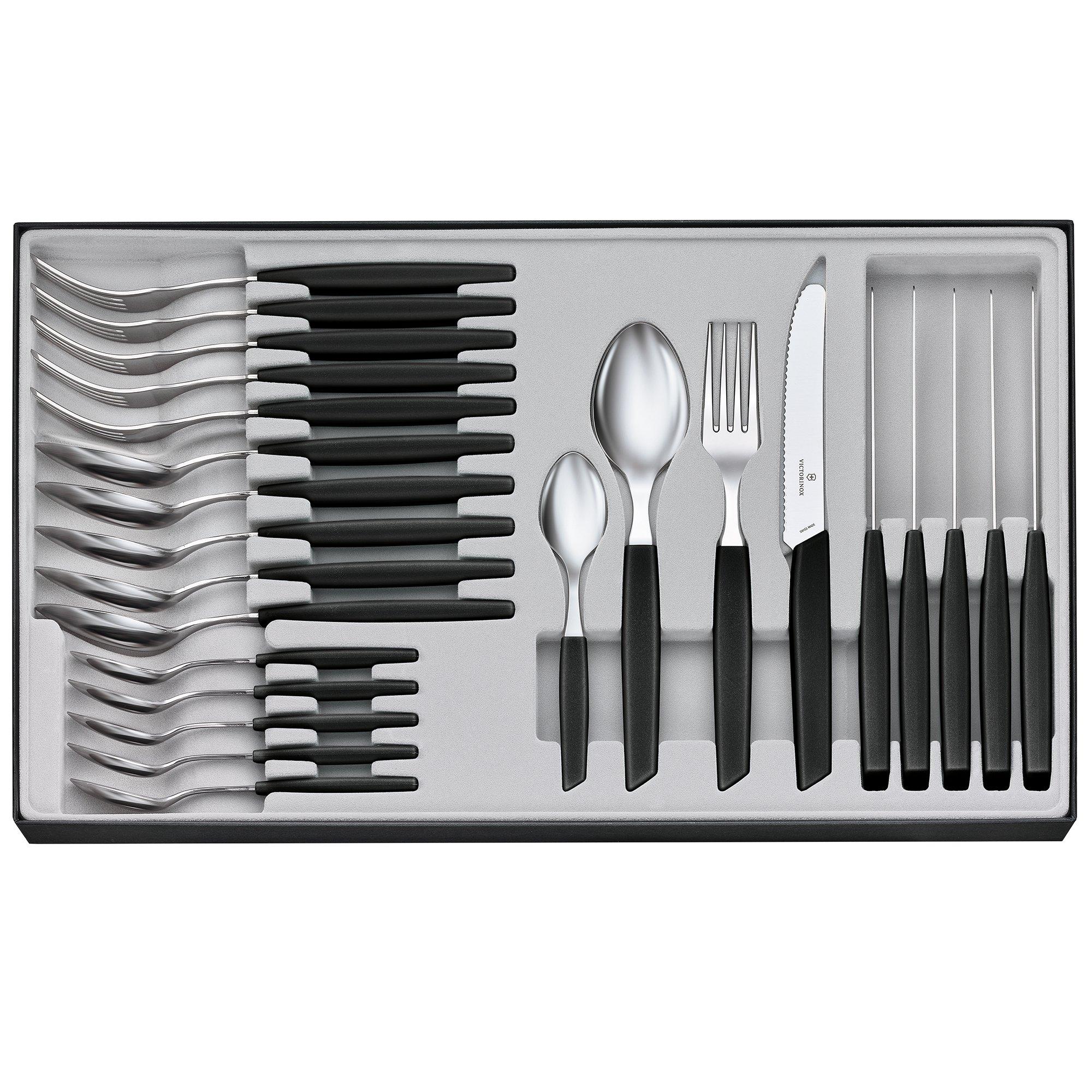 Victorinox Swiss Modern 6.9093.11W.24, 24-piece cutlery set with tomato knife, black
