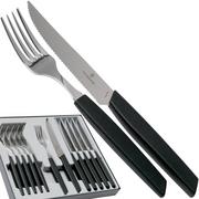 Victorinox Swiss Modern 6.9093.12W.12, 12-pz set di posate con coltello da bistecca, nero