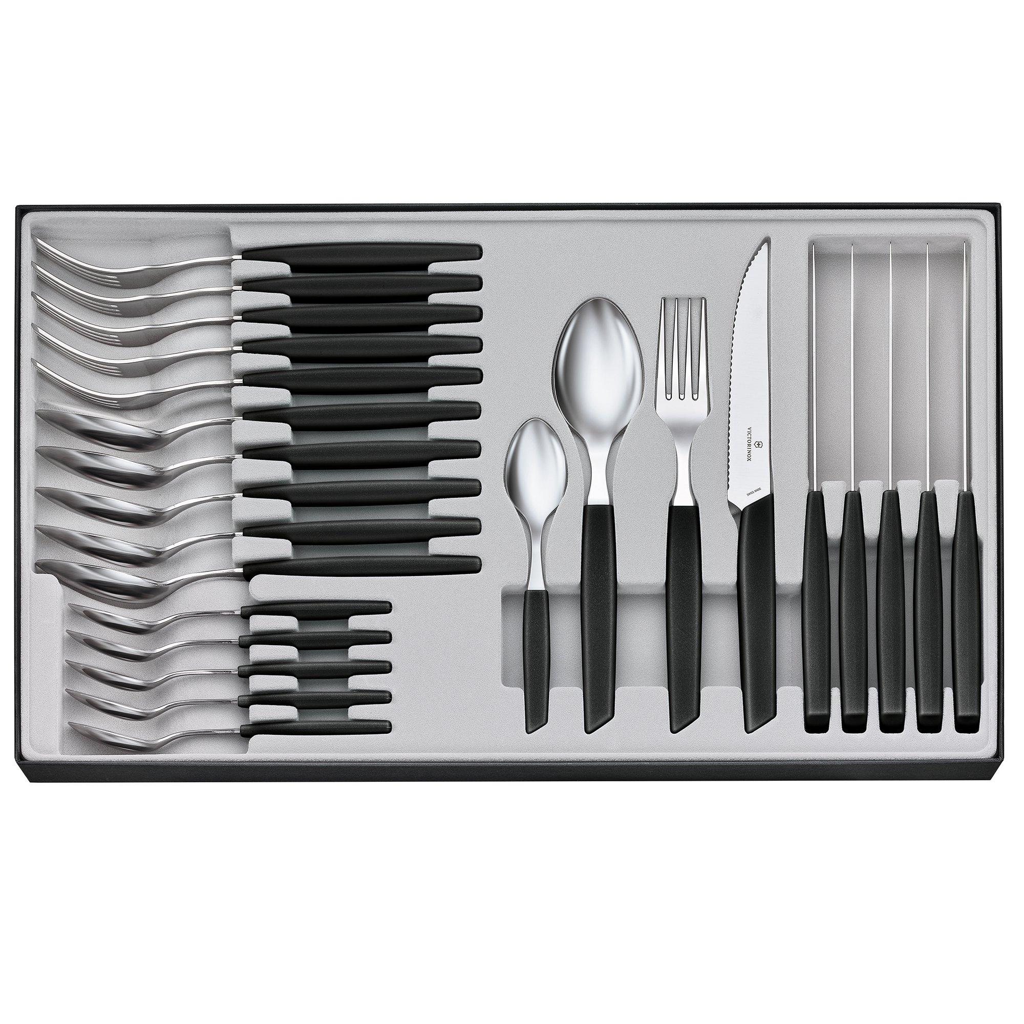 Victorinox Swiss Modern 6.9093.12W.24, 24-piece cutlery set with steak knife, black