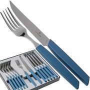 Victorinox Swiss Modern 6.9096.12W2.12, Set de cubiertos de 12 piezas con cuchillo para carne, azul