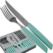 Victorinox Swiss Modern 6.9096.12W41.12, Set de cubiertos de 12 piezas con cuchillo para carne, verde