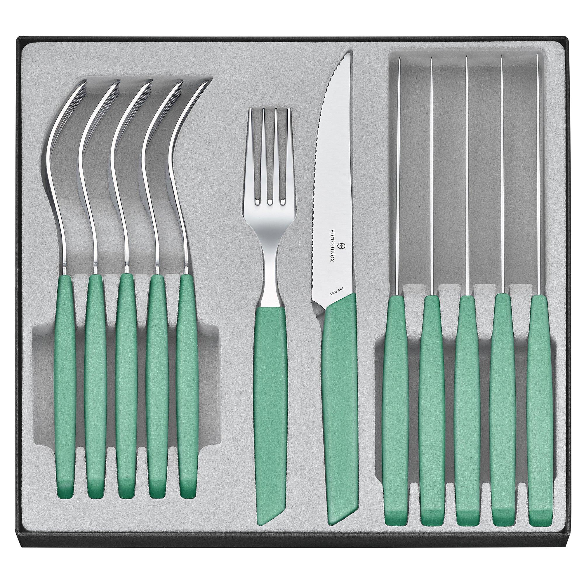 Zestaw sztućców z nożami do steków Victorinox Swiss Modern 6.9096.12W41.12, zielony, 12 szt.