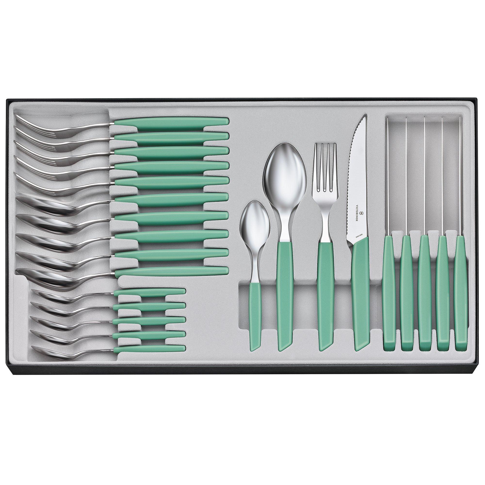 Zestaw sztućców z nożami do steków Victorinox Swiss Modern 6.9096.12W41.24, zielony, 24 szt.