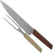 Victorinox Swiss Modern carving knife and meat fork, red and cream