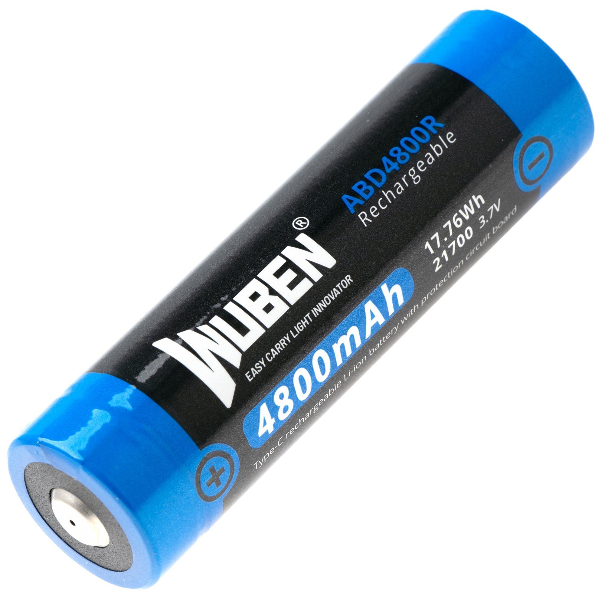 Wuben ABD4800R 21700 batteria ricaricabile agli ioni di litio con porta USB-C, 4800 mAh