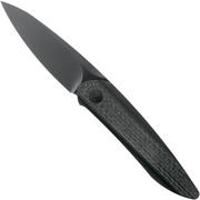 WE Knife Black Void Opus 2010V-1, V Grind, Twill navaja fibra de carbono, diseño Justin Lundquist