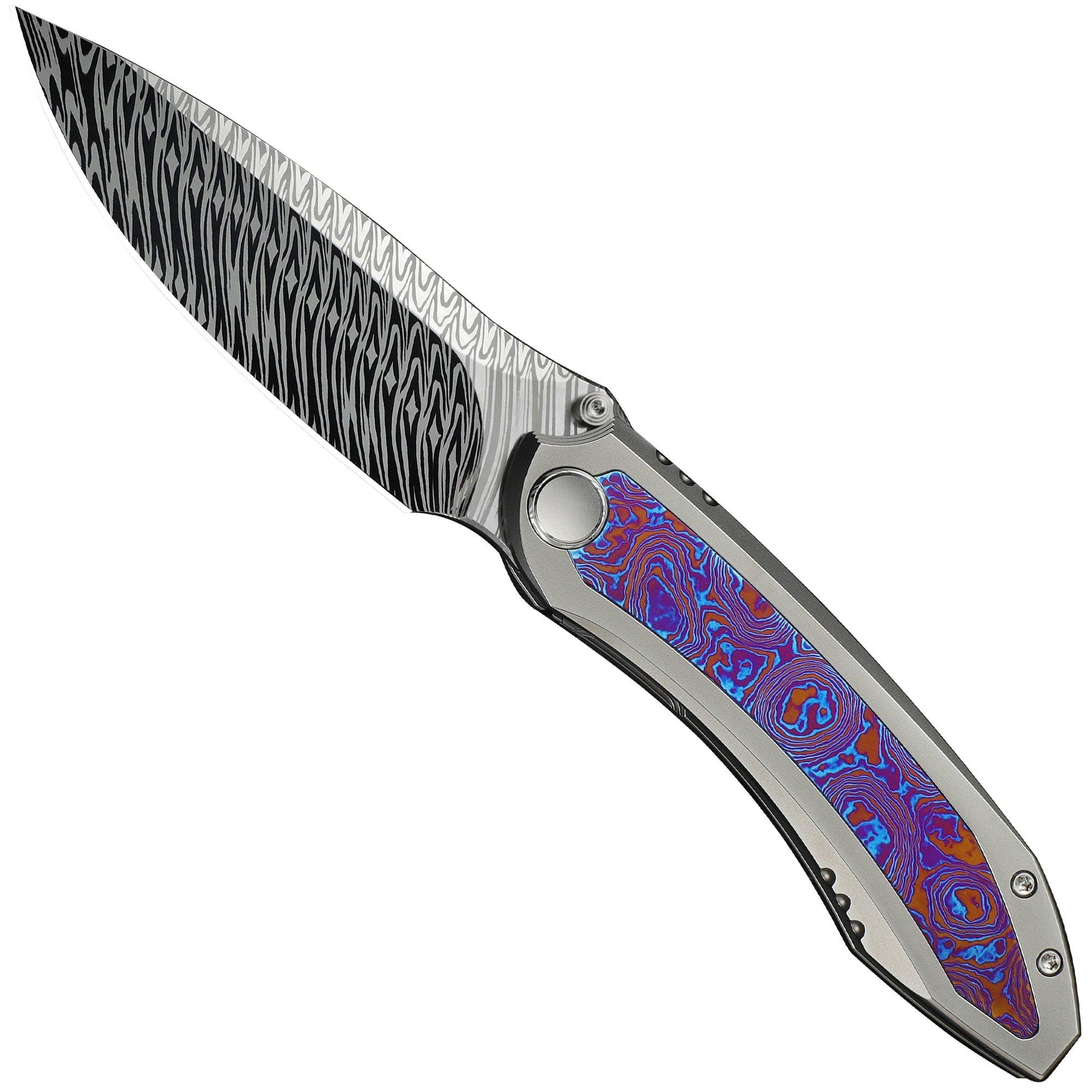WE Knife Winsome WE23092-DS1 Fafnir Damasteel, Polished Bead Blasted Titanium Timascus Inlay, Taschenmesser