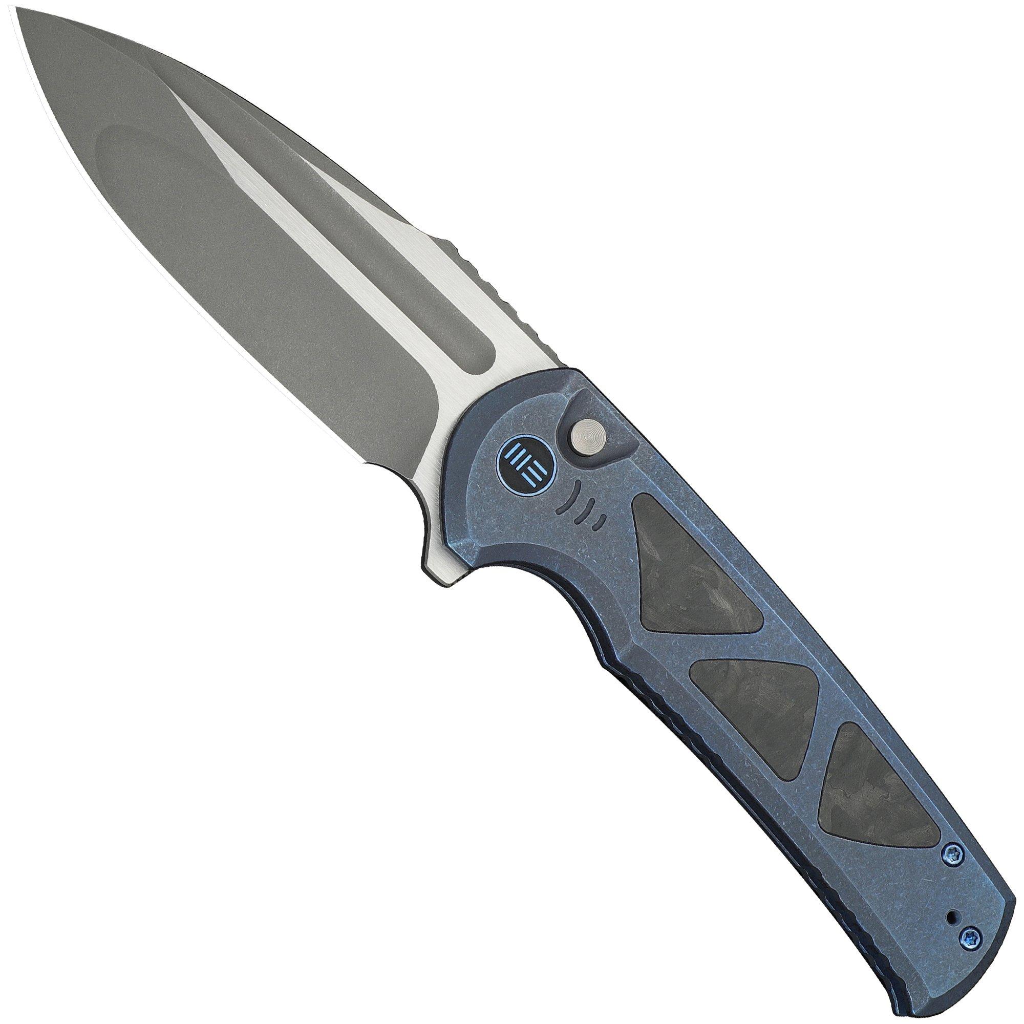 WE Knife Sylox WE24027-2 Gray Stonewashed, Blue Titanium Shredded Carbon Inlay, Taschenmesser