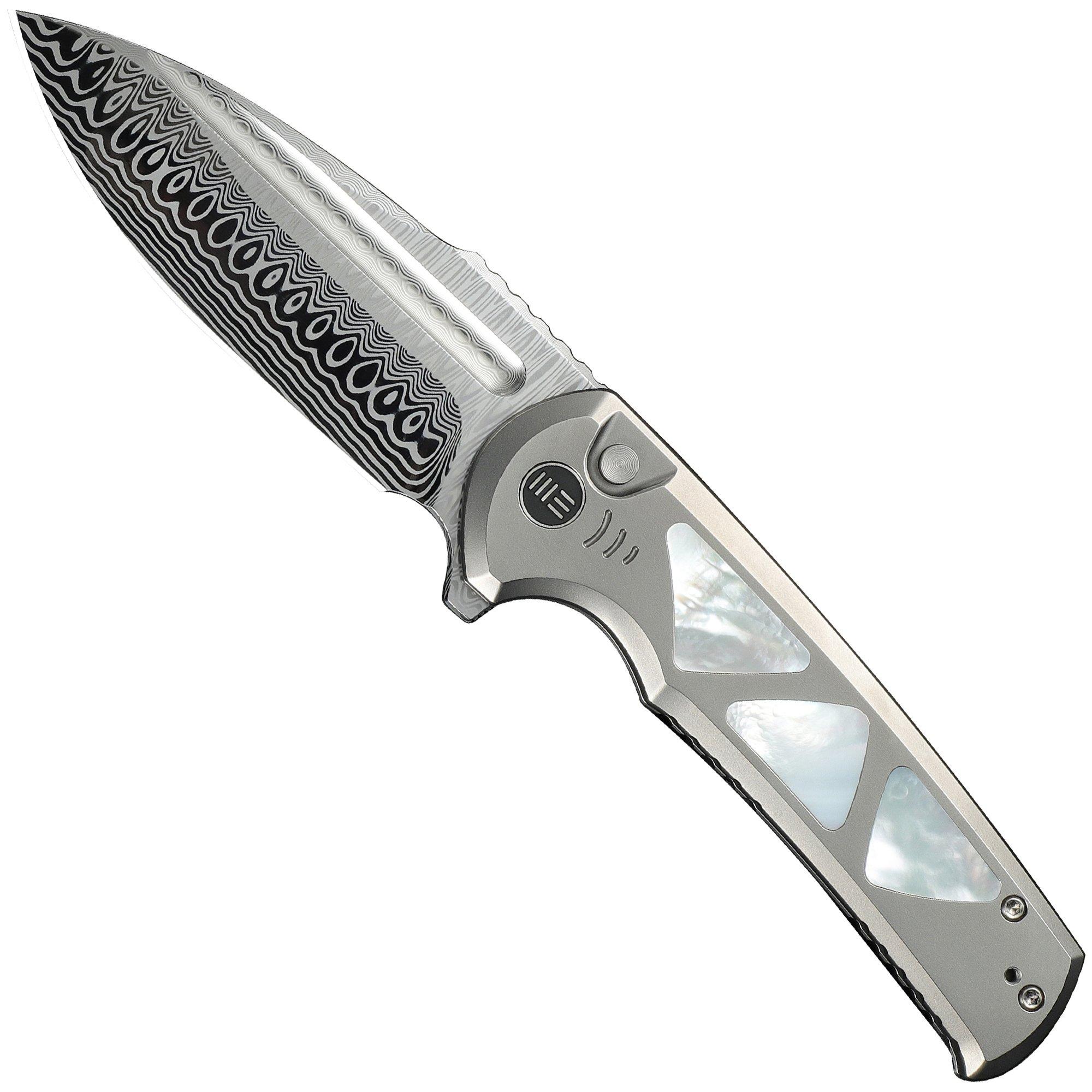 WE Knife Sylox WE24027-DS1 Hugin Damasteel, Polished Bead Blasted Titanium Mother of Pearl Inlay, Taschenmesser