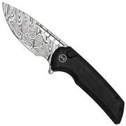 WE Knife Mini Malice WE054BL-DS1, Black Titanium, Damasteel Heimskringla pocket knife