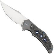 WE Knife Magnetron Gray Titanium White Aluminium Carbon Fiber, Hand Rubbed CPM 20CV WE18058-1 couteau de poche