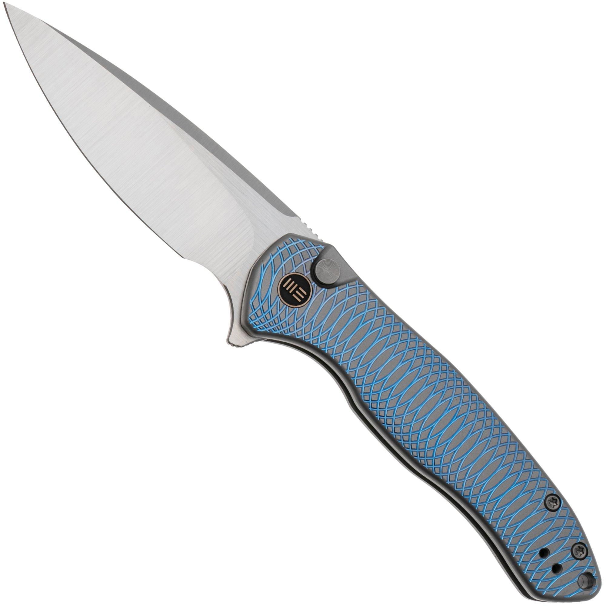 WE Knife Kitefin WE19002M-3, Hand Polished Satin CPM 20CV, Blue Polished Ripple Patterned Gray Titanium, Limited Edition, Taschenmesser