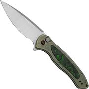 We Knife Kitefin WE19002N-2, Hand Polished Satin CPM 20CV, Green Titanium, Jungle Wear Fat Carbon Fiber, Limited Edition, couteau de poche