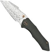 WE Knife High-Fin, WE22005-DS1, Black Titanium, Hakkapella Damasteel accendino