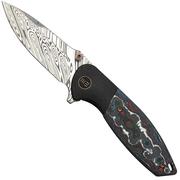WE Knife Nitro Mini WE22015-DS1, Black Titanium, Nebula FatCarbon Inlay, Damasteel pocket knife