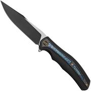 WE Knife Zonda WE22016-1 Black Titanium, Twill Carbon Fiber, Flamed Titanium, Black Stonewashed, navaja, diseño de Kellen Bogardus