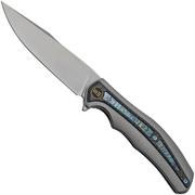 WE Knife Zonda WE22016-2 Gray Titanium, Twill Carbon Fiber Flamed Titanium, Bead Blasted, couteau de poche, Kellen Bogardus design