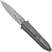 WE Knife Diatomic WE22032-DS1 Gray Bead Blast Titanium, Hakkapella Damasteel Single Edge Taschenmesser