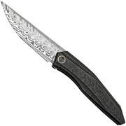 WE Knife Cybernetic WE22033-DS1 Stonewashed Etched Black Titanium, Hakkepella Damaststeel, couteau de poche