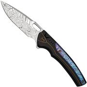 WE Knife Exciton Black Titanium Flamed Titanium, Heimskringla Damasteel WE22038A-DS1 Limited Edition, couteau de poche