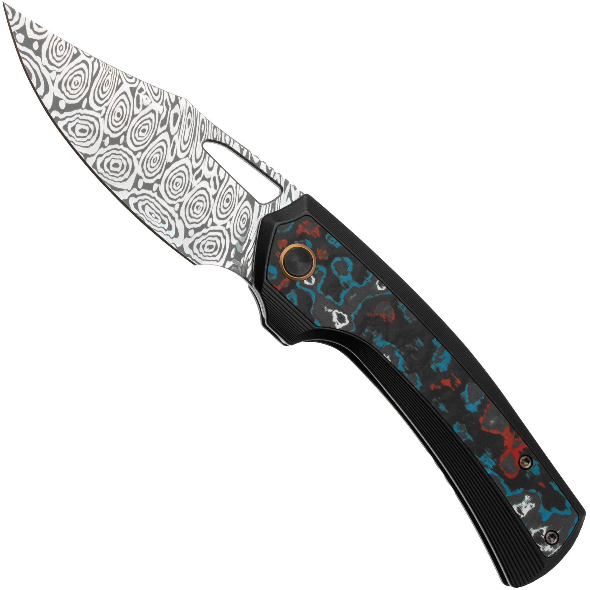 WE Knife Nefaris WE22040F-DS1, Heimskringla Damasteel Clippoint, Nebula Fat Carbon Black Titanium, Taschenmesser