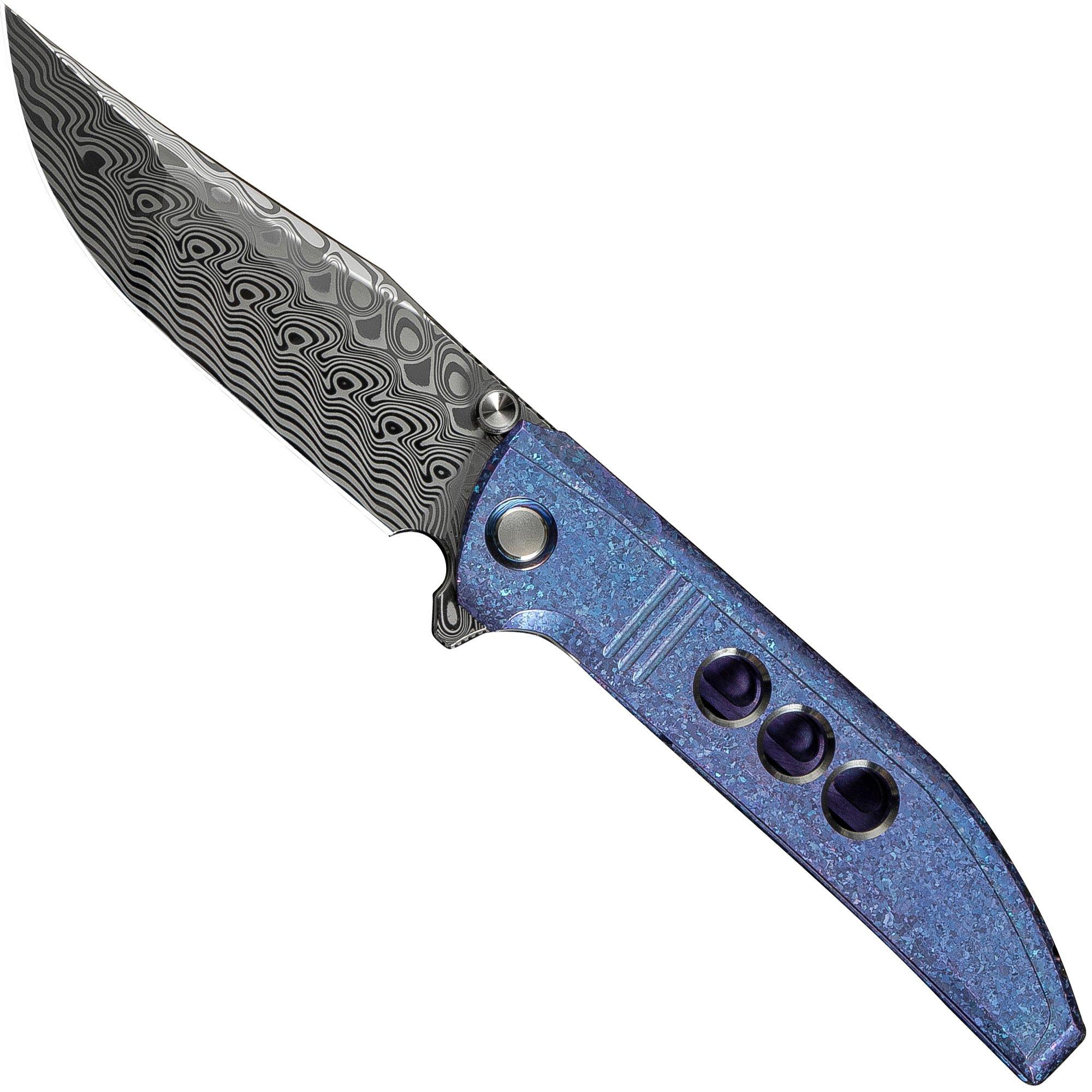 Nóż składany WE Knife Ezinta WE22041-DS1 Hakkapella Damastal, Crystalized Blue Purple Titanium