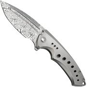 WE Knife Nexusia WE22044-DS1 Bead Blasted Titanium, Heimskringla Damaststeel, couteau de poche