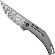 WE Knife Speedliner WE22045C-DS1 Hakkapella Damasteel, Gray Titanium, pocket knife Tashi Bharucha design