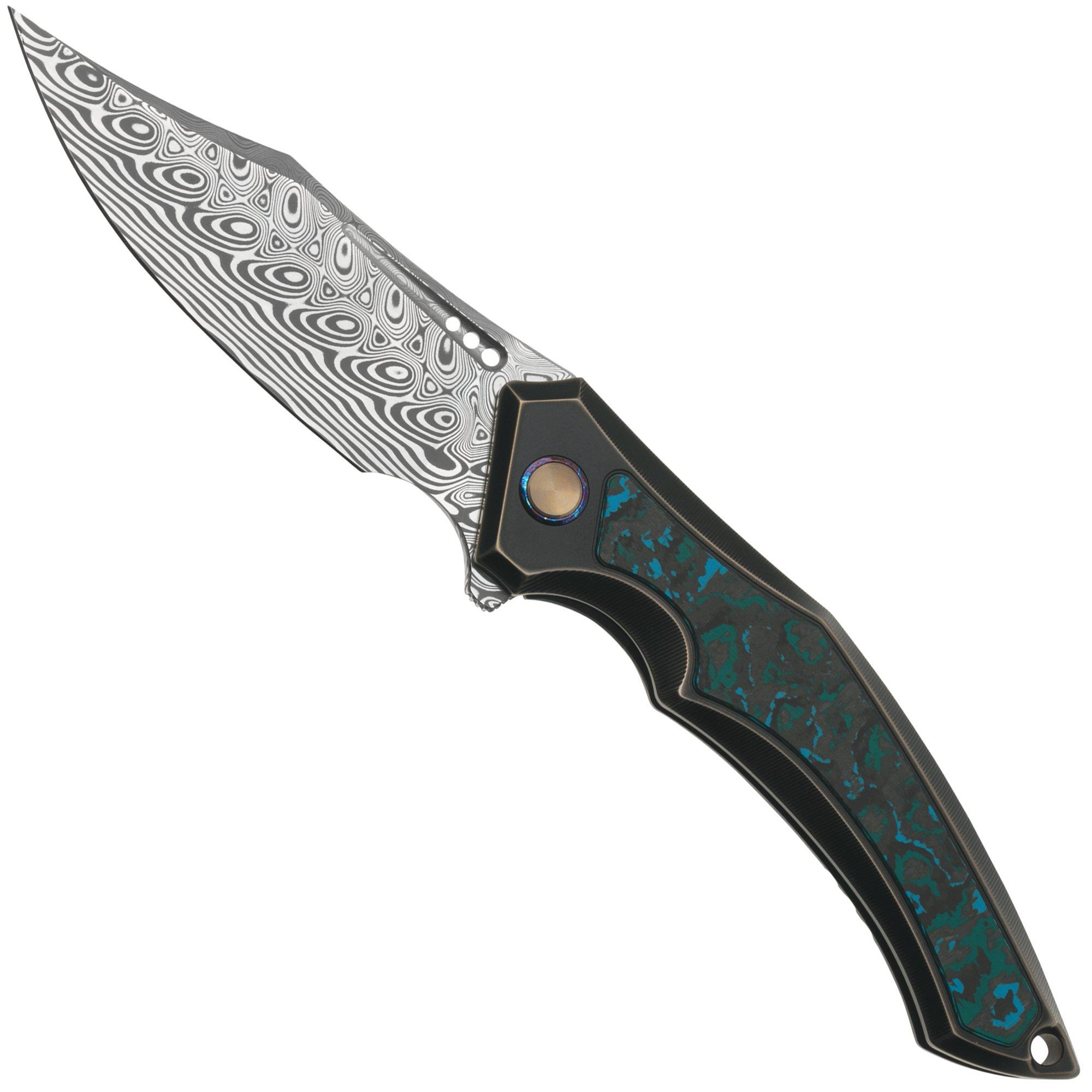 Nóż składany WE Knife Orpheus WE23009-DS1, Hakkapella Damasteel, Bronze And Black Titanium, Arctic Storm Fat Carbon