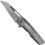 WE Knife Falcaria WE23012B-4 Polished Gray CPM 20CV, Polished Gray Titanium, Etching Pattern Titanium Inlay, pocket knife