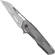 WE Knife Falcaria WE23012B-DS1 Fafnir Damasteel, Polished Bead Blasted Titanium, Polished Gray Titanium, pocket knife