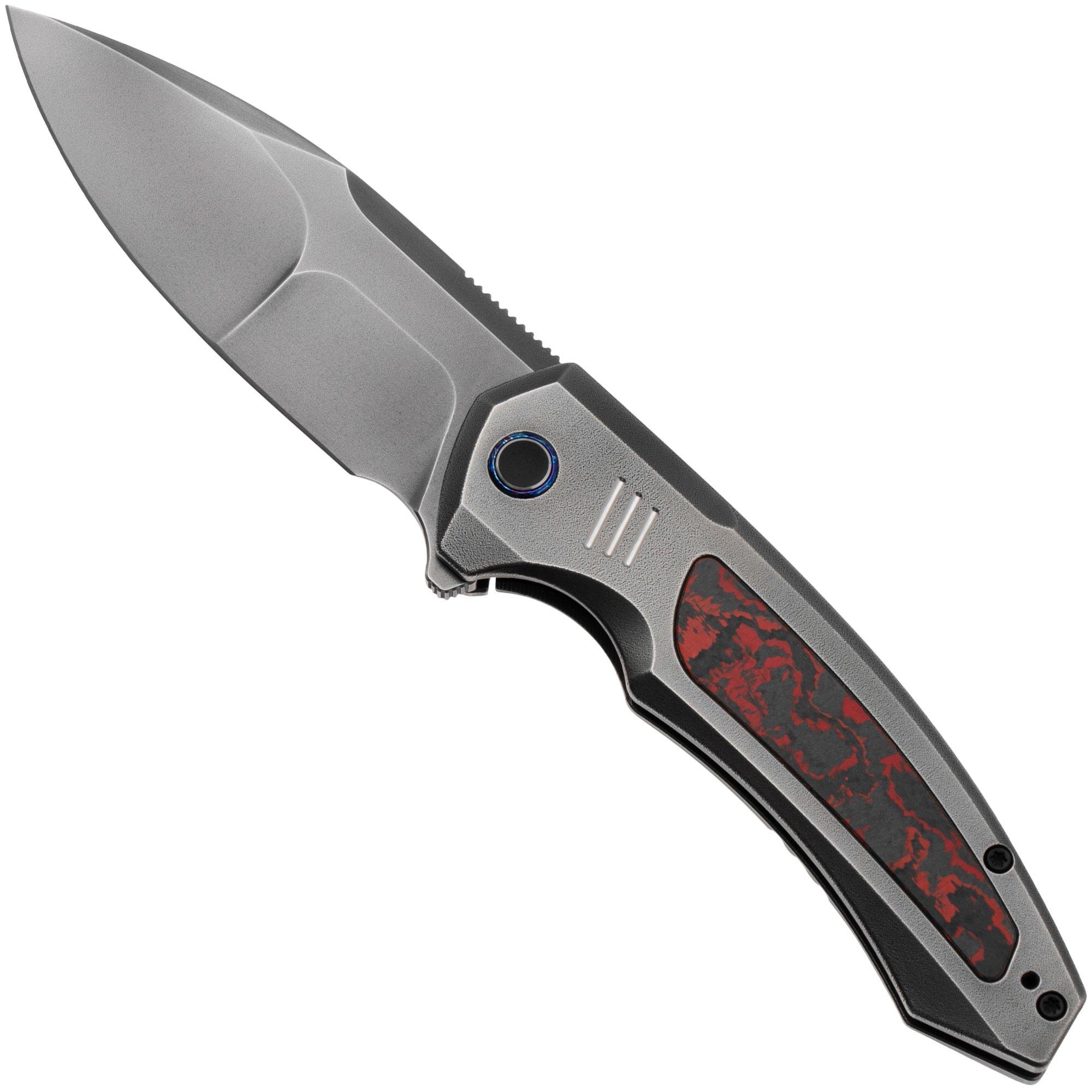 Nóż składany WE Knife Hyperactive WE23030-2 Gray Vanax, Polished Gray Orange Peel Textured Titanium Lava Flow Fat Carbon Fiber