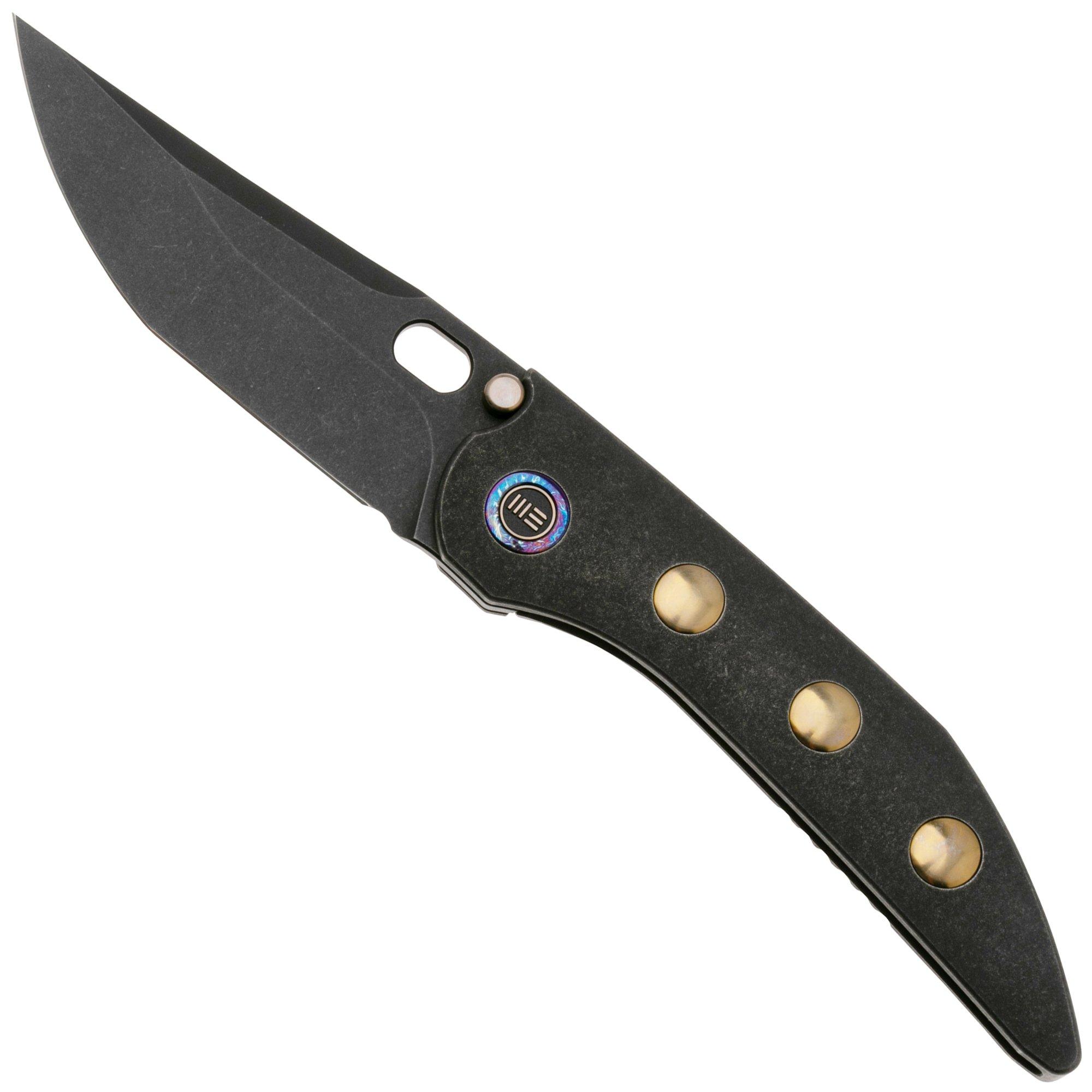 WE Knife Attor WE23037-1 Black Stonewashed CPM 20CV, Black Titanium, Golden Titanium Inlay Taschenmesser, Dalibor Bergam Design