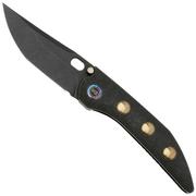 WE Knife Attor WE23037-1 Black Stonewashed CPM 20CV, Black Titanium, Golden Titanium Inlay pocket knife, Dalibor Bergam design 