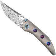 WE Knife Attor WE23037-DS1 Heimskringla Damasteel, Polished Bead Blasted Titanium, Timascus Inlay coltello da tasca, design di Dalibor Bergam